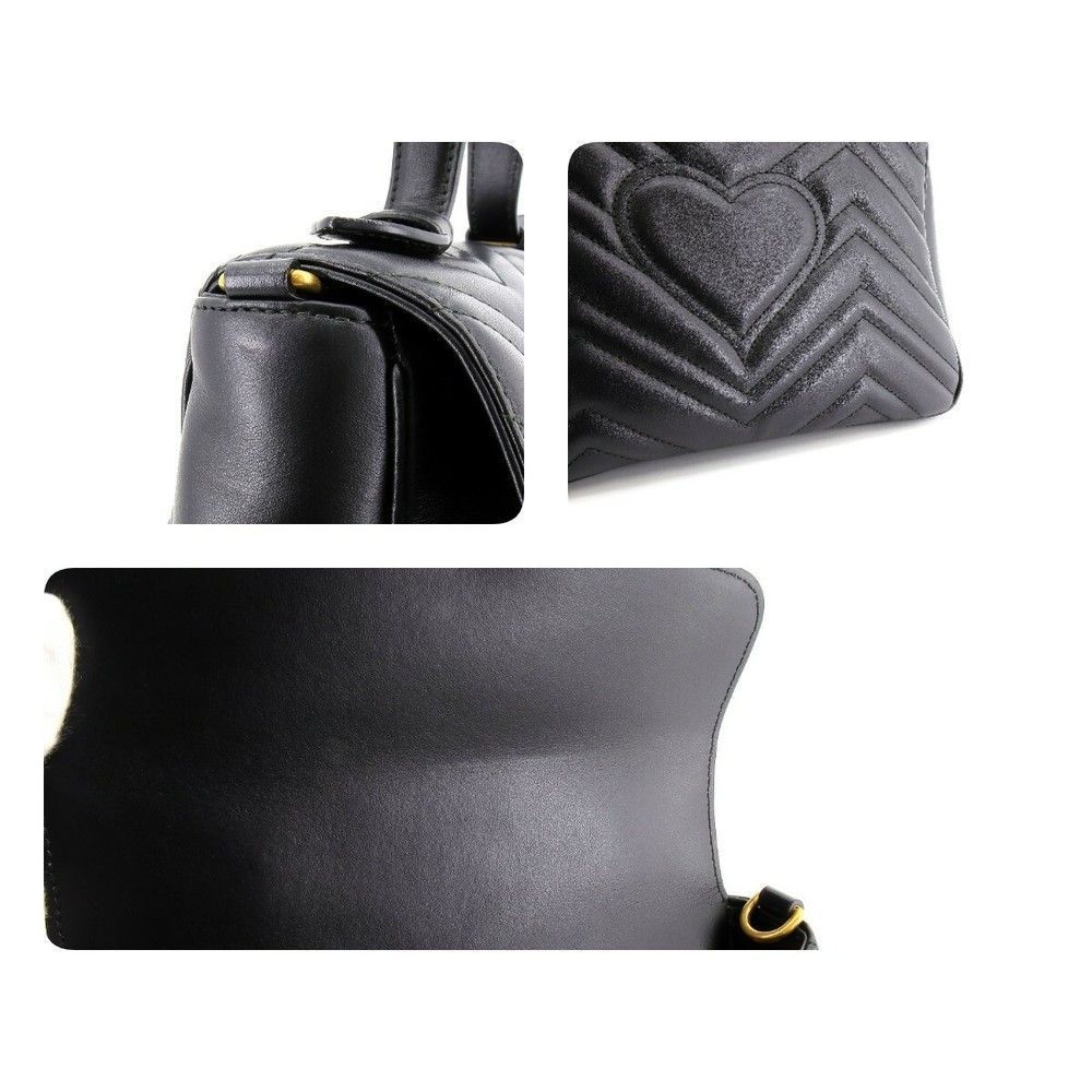 Gucci GG Marmont Small Top Handle Chain Shoulder Bag GG Black Gold Hardware - Picture 9 of 9